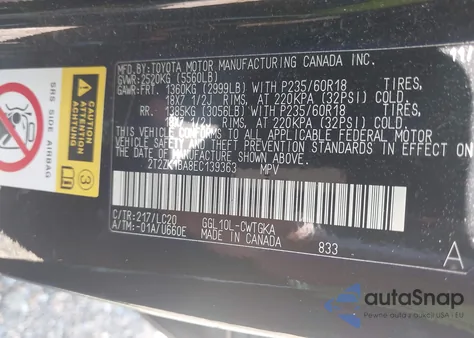 2014 Lexus Rx 350 z USA, uszkodzony, nr VIN 2T2ZK1BA8EC139363